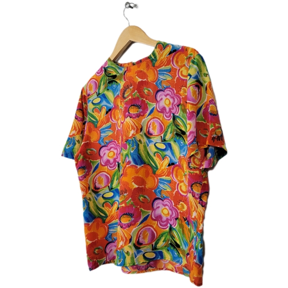 Oscar de la Renta Expressions Floral Silk Top - Picture 2 of 8